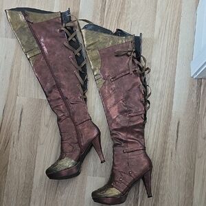 Ellie: Wonder WOMAN Women's Lace-Up Knee-High Boots - Bronze and Gold